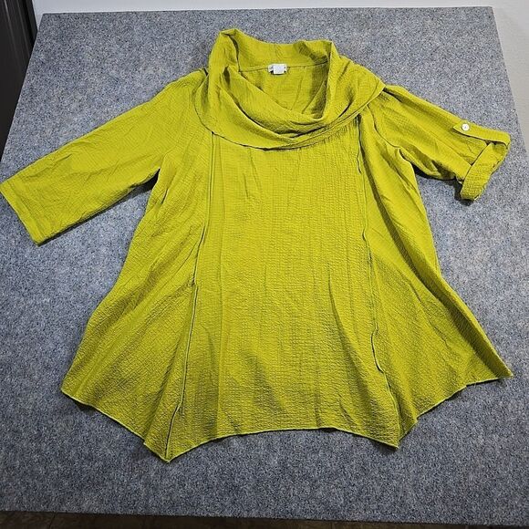 Soft Surroundings Lime Green Cowl Neck Pullover 3/4 Sleeve Light Top Tunic 3X - Picture 3 of 9